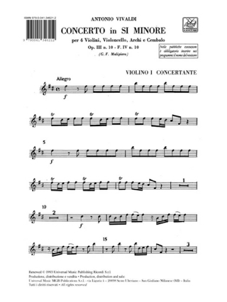 Concerto in si minore op. 3 n° 10 / F. 4 n° 10 - Matériel - VIVALDI